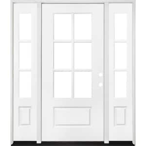 Legacy 60 in. x 80 in. 3/4-6-Lite Clear Glass LHIS Primed White Finish Fiberglass Prehung Front Door with Dbl 10 in. SL
