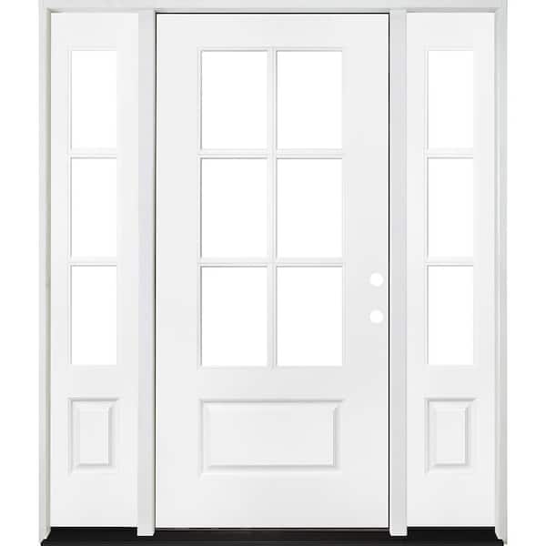 Steves & Sons Legacy 60 in. x 80 in. 3/4-6-Lite Clear Glass LHIS White Primed Fiberglass Prehung Front Door with Dbl 10 in. SL