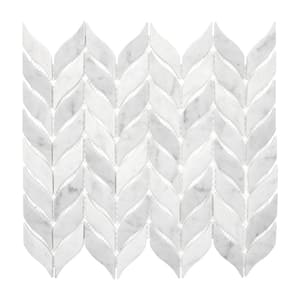 Leaf Waterjet 11.9 in. x 10.4 in. White Carrara Recycled Glass Marble Looks Mosaic Tile (10-Tiles, 8.6 sq. ft.)