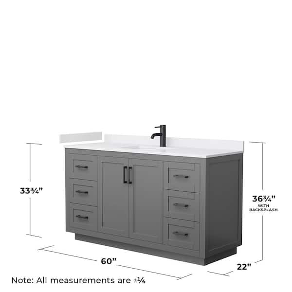 Miranda 60 in. W Single Bath Vanity in Dark Gray with Cultured Marble Vanity Top in White with White Basin