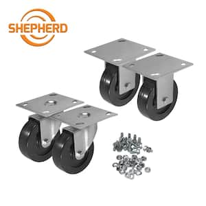 4 in. Black Rubber and Steel Swivel and Rigid Caster Kit with Hardware (4-Piece)