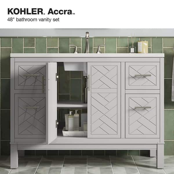 KOHLER Accra 48in. Single Sink Freestanding Atmos Grey Bath Vanity with Bianco Bella Quartz Top Assembled