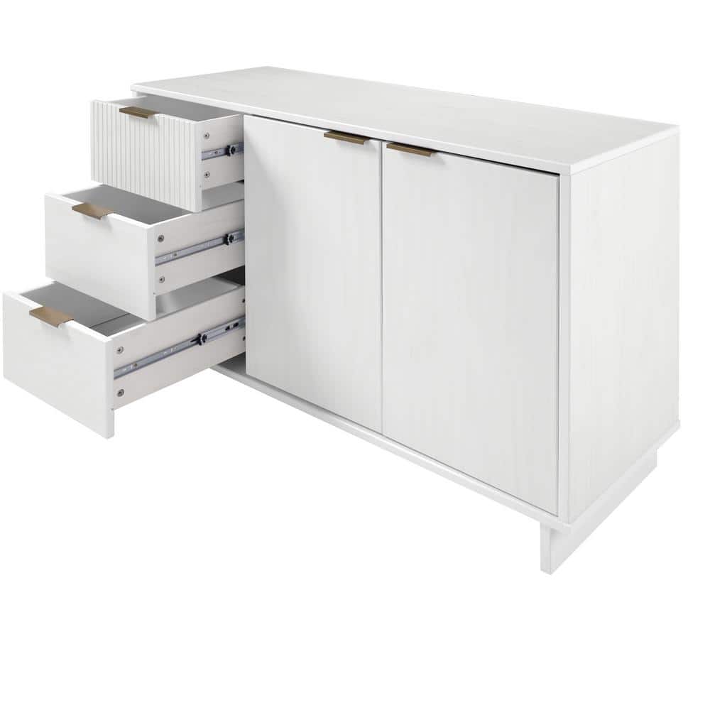 Granville 55" White Modern Buffet Sideboard with Ribbed Drawers