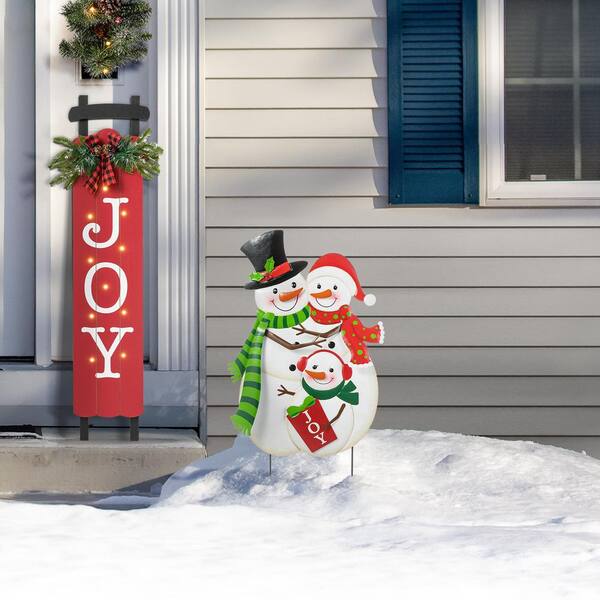 Glitzhome 30 in. H Christmas Metal Snowman Family Yard Stake or