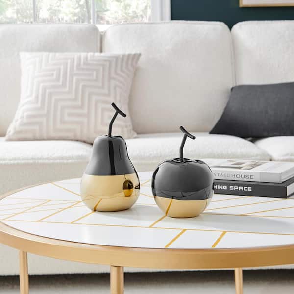 DANYA B Vost Dipped Fruit Decorative Accent Ceramic Sculpture Figure Set of 2-Small-Black/Gold