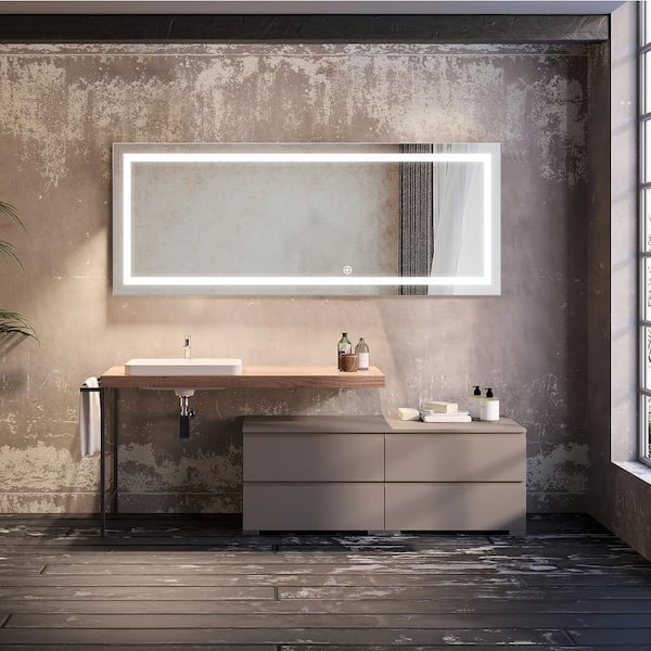 Dovelina 20 in. W x 63 in. H Rectangle Framed Right Angle LED Wall Mirror Full Length Mirror in White
