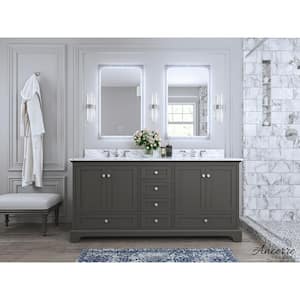 Audrey 72 in. W x 22 in. D Vanity in Sapphire Gray with Marble Vanity Top in White with White Basins
