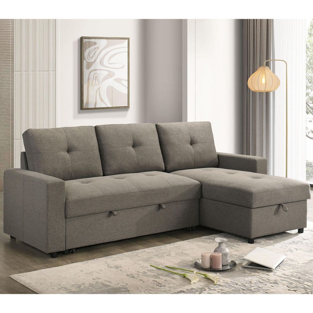 Davenly 88.5 in. Track Arm Linen L-Shaped Storage Sectional Sofa with Pullout in Light Brown price history on PriceWatchPro