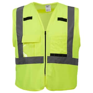2X-Large /3X-Large Yellow Class 2-High Visibility Safety Vest with 10 Pockets