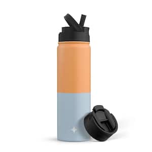 22 oz. Orange/Blue Vacuum Insulated Stainless Steel Water Bottle with Flip Lid and Sport Straw Lid