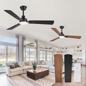 2-Pack 52 in. Indoor Matte Black 3-Colors LED Ceiling Fan with Dual-Finish Blades and Light Kit and Remote control