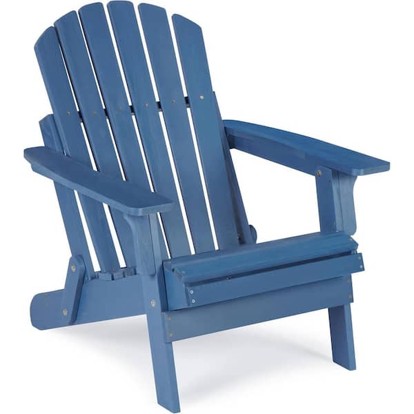 Unbranded Blue Outdoor Folding Wood Oversize Adirondack Chair with Pre-Assembled BackRest and SeatBoard for Garden Patio (1-Pack)