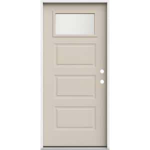 36 in. x 80 in. 3 Panel Left-Hand/Inswing 1/4 Lite Frosted Glass Primed Steel Prehung Front Door