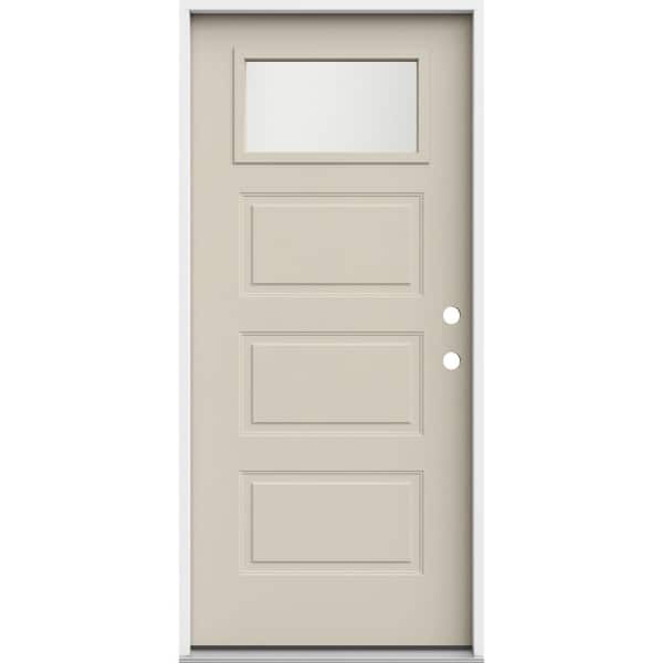 JELD-WEN 36 in. x 80 in. 3 Panel Left-Hand/Inswing 1/4 Lite Frosted Glass Primed Steel Prehung Front Door