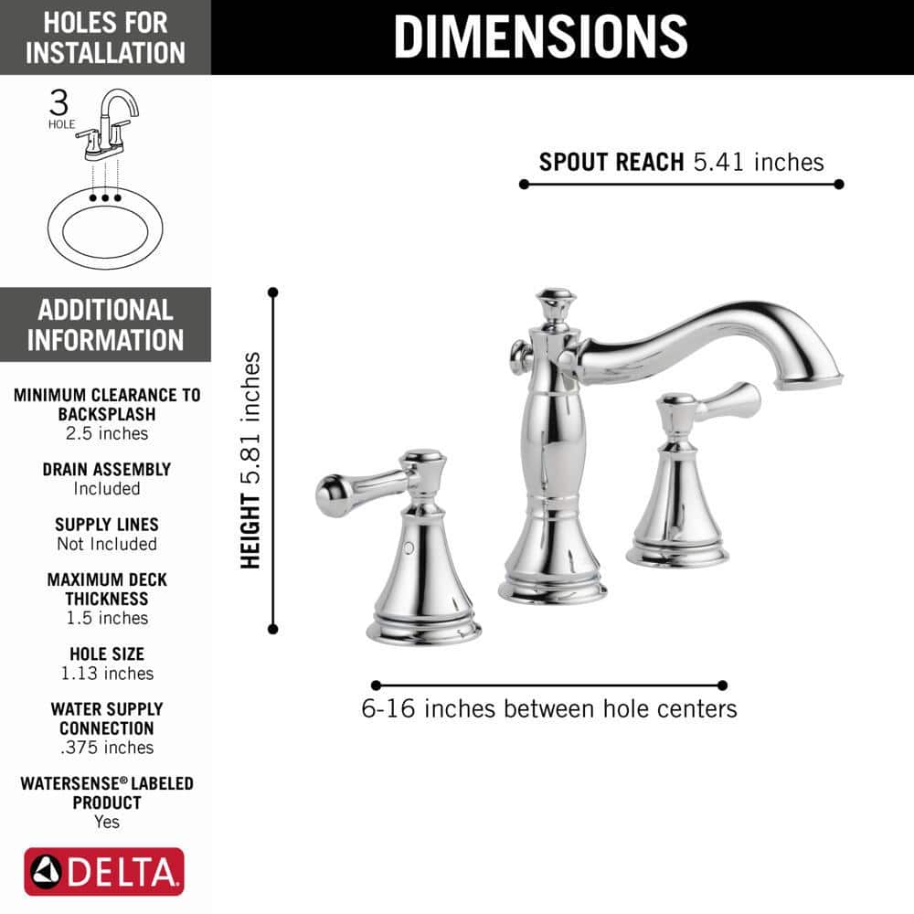 Classic Elegance 16" Chrome Widespread Bathroom Faucet with Drain Assembly