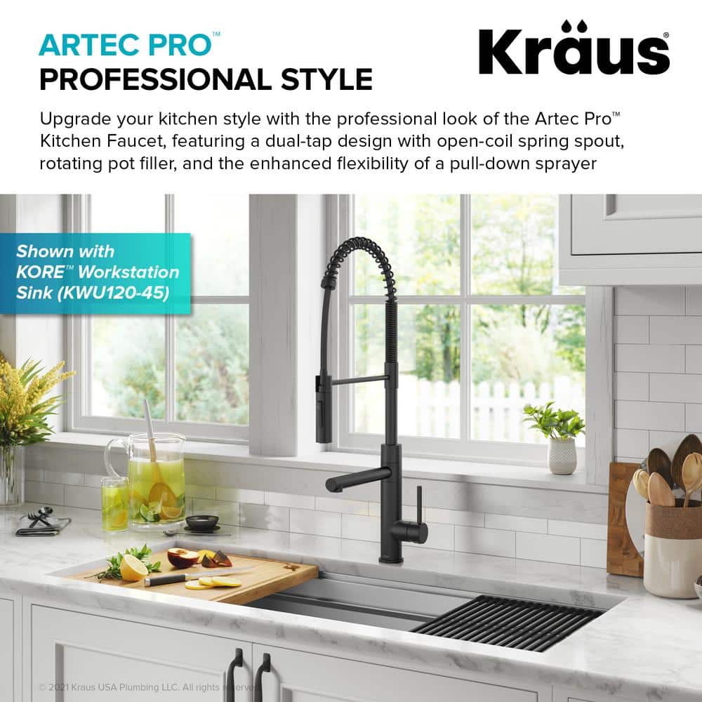 Matte Black Commercial Style Pull-Down Kitchen Faucet with Pot Filler