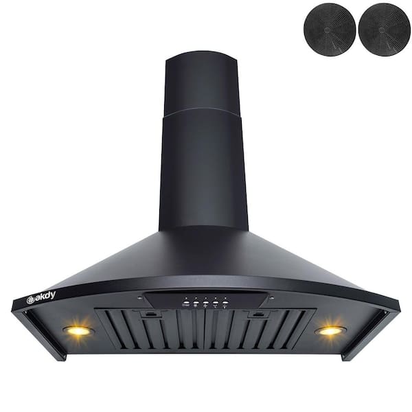 AKDY 30 in. 343 CFM Convertible Wall Mount Kitchen Range Hood with Carbon Filters and LEDs in Black Painted Stainless Steel