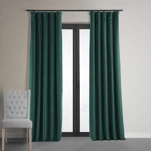 Blackforest Green Velvet Solid 50 in. W x 96 in. L Lined Rod Pocket Blackout Curtain