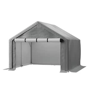 8 ft. W x 10 ft. D x 8 ft. H Peak-Style Metal Storage Shed in Grey Roll up Zipper Door (64 sq. ft.)
