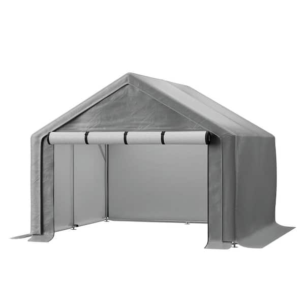 Wiilayok 8 ft. W x 10 ft. D x 8 ft. H Peak-Style Metal Storage Shed in Grey Roll up Zipper Door (64 sq. ft.)