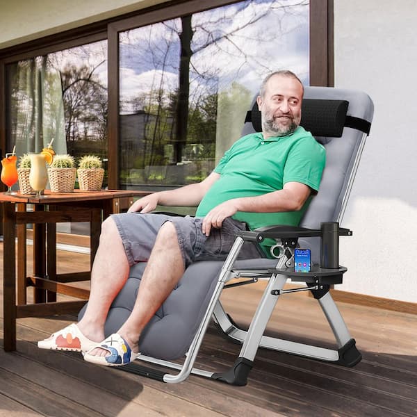 BOZTIY Zero Gravity Chair Silver Metal Folding Portable Lawn