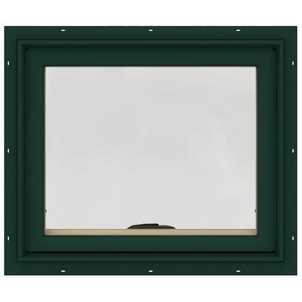 JELD-WEN 24 in. x 20 in. W-2500 Series Green Painted Clad Wood Awning Window w/ Natural Interior and Screen
