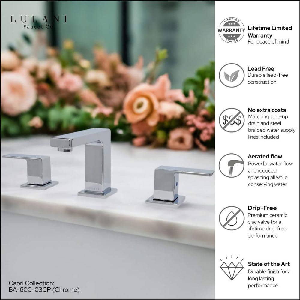 Capri Chrome 8" Widespread Two-Handle Bathroom Faucet