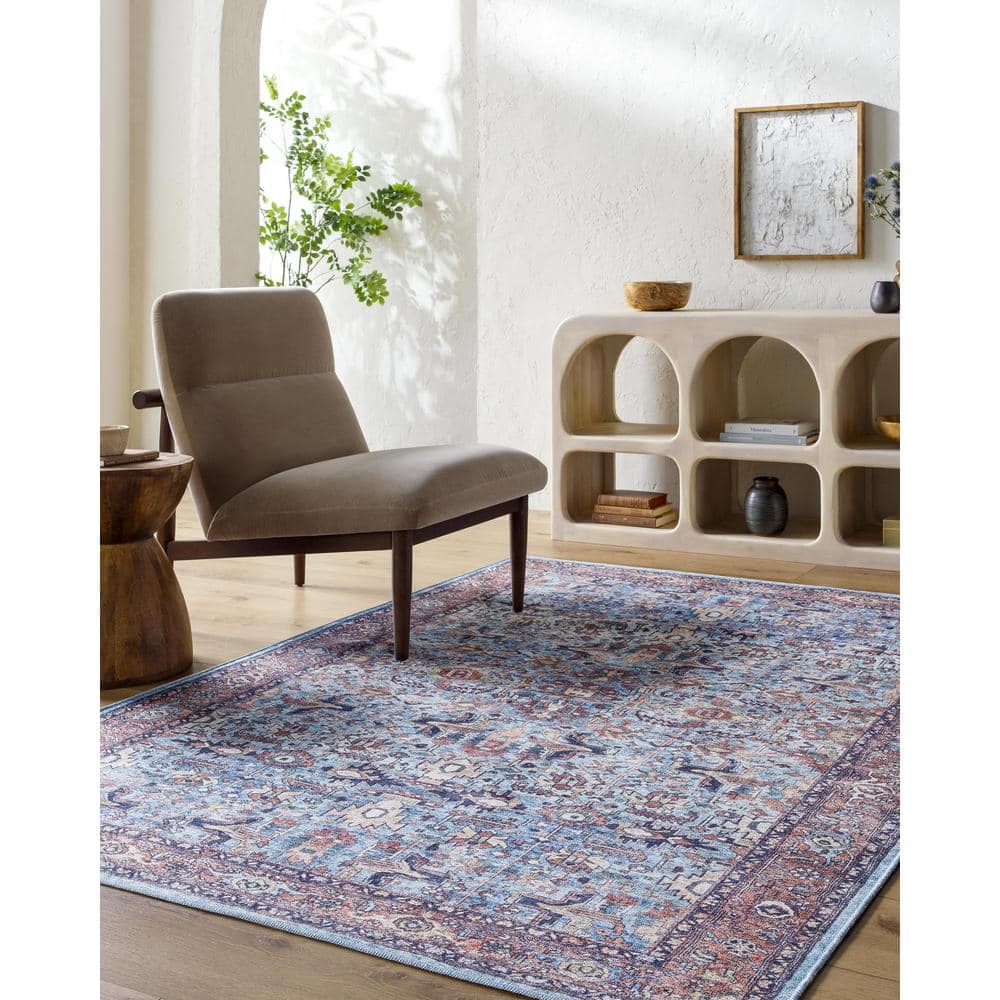 Analyah Blue and Red Synthetic Runner Rug