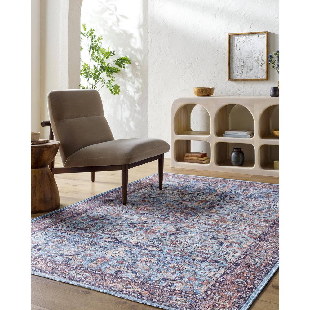 Georgina Blue and Beige Washable Synthetic Area Rug