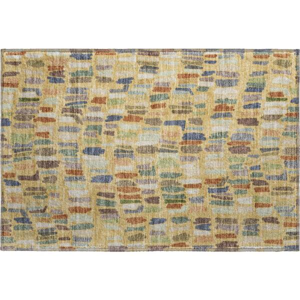 Mayfield Premium Machine Washable Abstract AMF2377 Gold 3 ft. x 4 ft. Area Rug