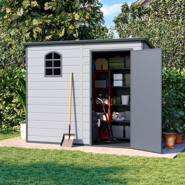Oakville Furniture 8.1 ft. W x 4.7 ft. D Plastic Outdoor Patio Storage Shed with Floor and Lockable Door Coverage Area 38.1 sq. ft.