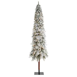 9 ft. Flocked Grand Alpine Artificial Christmas Tree with 600 Clear Lights and 1183 Bendable Branches on Natural Trunk