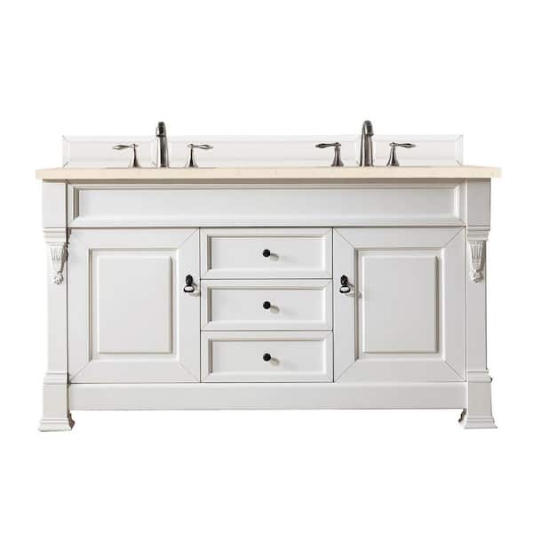 James Martin Vanities Brookfield 60 in. W x 23.5 in. D x 34.3 in. H Double Bathroom Vanity in Bright White with Eternal Marfil Quartz Top