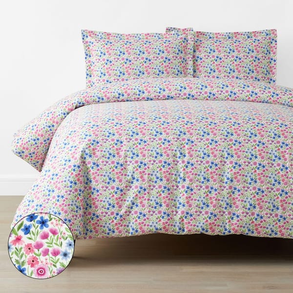 Company Kids White Multi Joy Garden Organic Cotton Percale Twin/Twin XL Duvet Cover Set