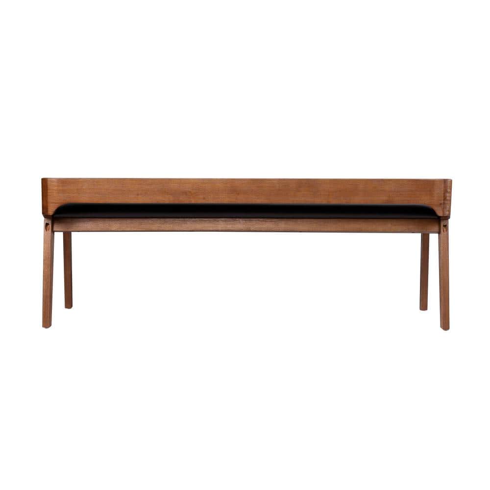 Rasmus Chestnut Brown Acacia Wood Dining Bench with Faux Leather Seat
