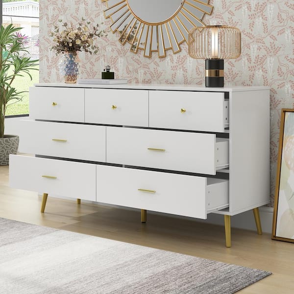 FUFU&GAGA 7-Drawer White Chest of Drawers, 31.5 in H-55.9 in W