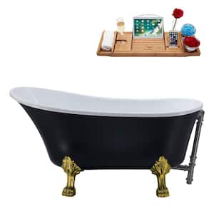 55 in. Acrylic Clawfoot Non-Whirlpool Bathtub in Matte Black With Brushed Gold Clawfeet And Brushed Gun Metal Drain