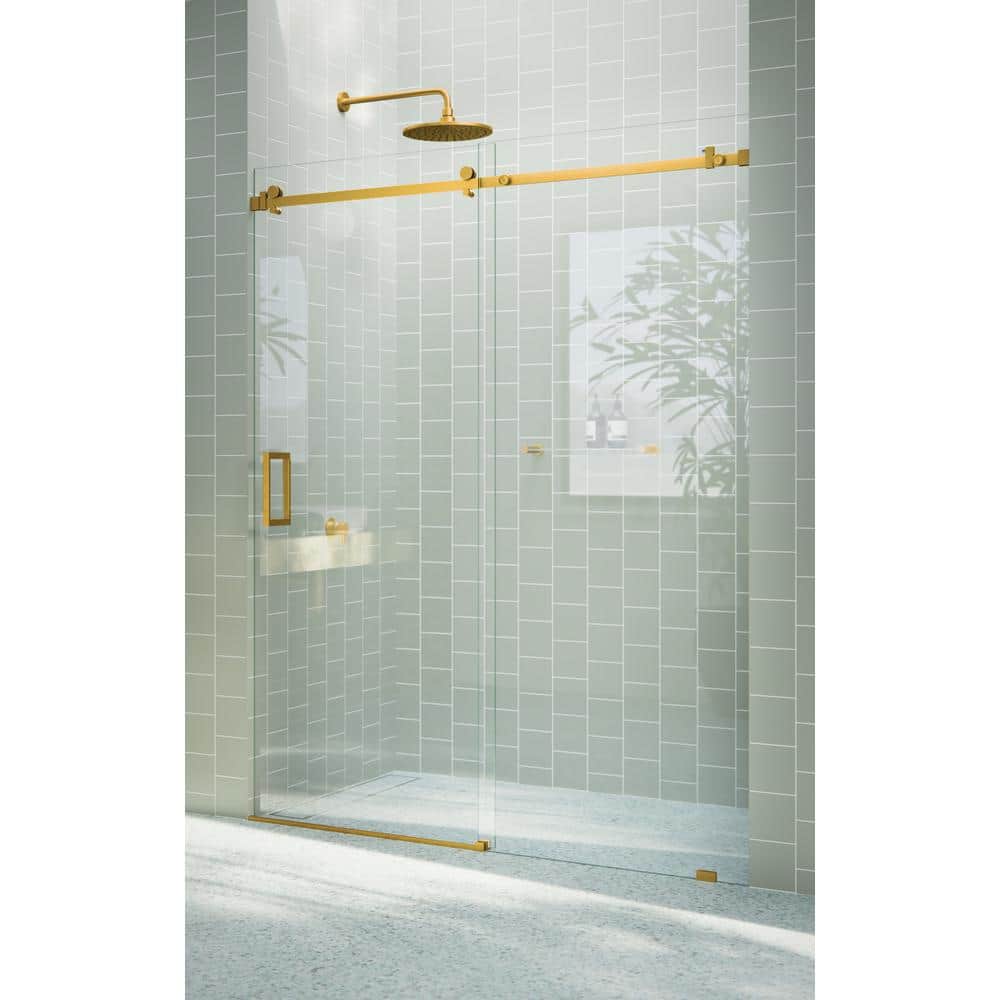 Astro 60'' Satin Brass Frameless Glass Sliding Shower Door