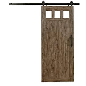 36 in. x 84 in. Millbrooke Weathered Grey 3 Lite Acrylic Pane PVC Barn Door and Hardware Kit-Door Assembly Required