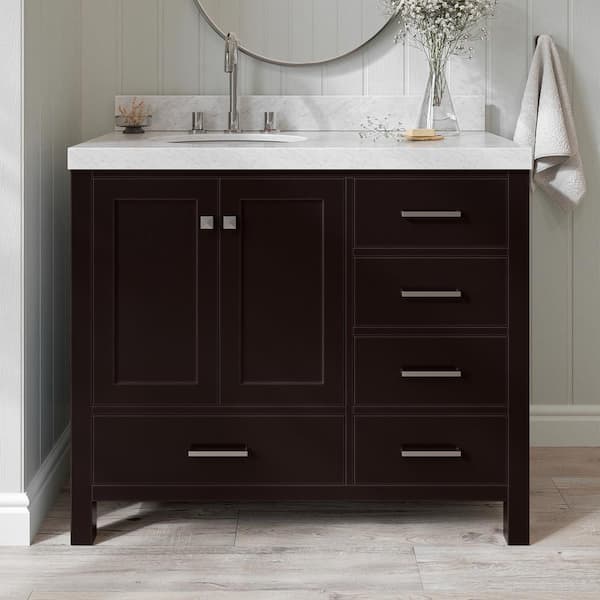 ARIEL Cambridge 42 in. W x 22 in. D x 36.5 in. H Single Sink Freestanding Bath Vanity in Espresso with Carrara Marble Top