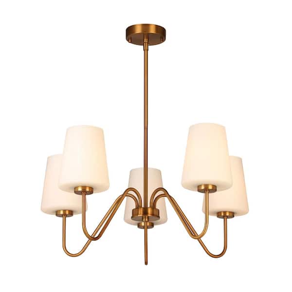Luminosa 5-Light Honey Brass Chandelier with Frosted Opal Glass Shades