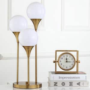 Marzio 25.5 in. Brass Gold Three Globe Upright Table Lamp with White Shade