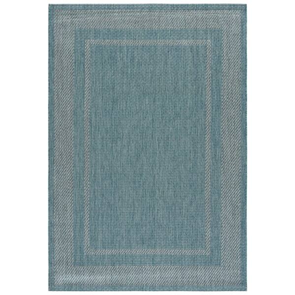 Courtyard 5 x 8 Aqua/Gray Border Area Rug