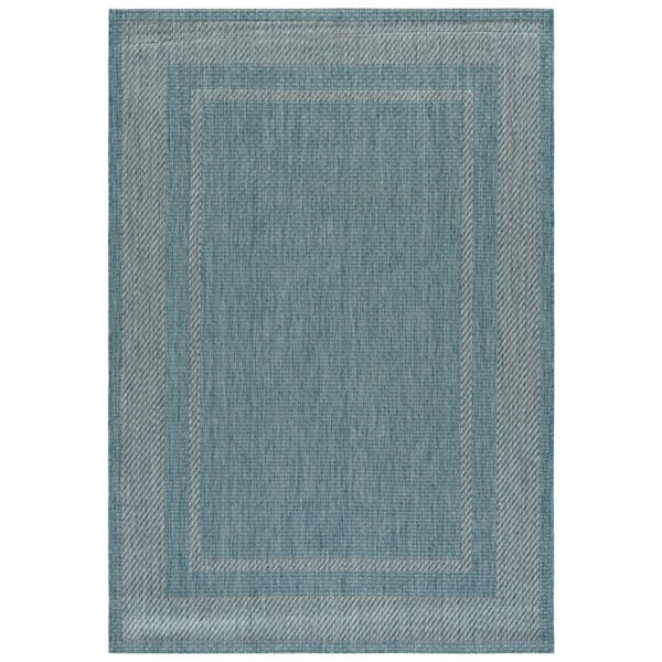 Courtyard 7 x 10 Aqua/Gray Border Area Rug
