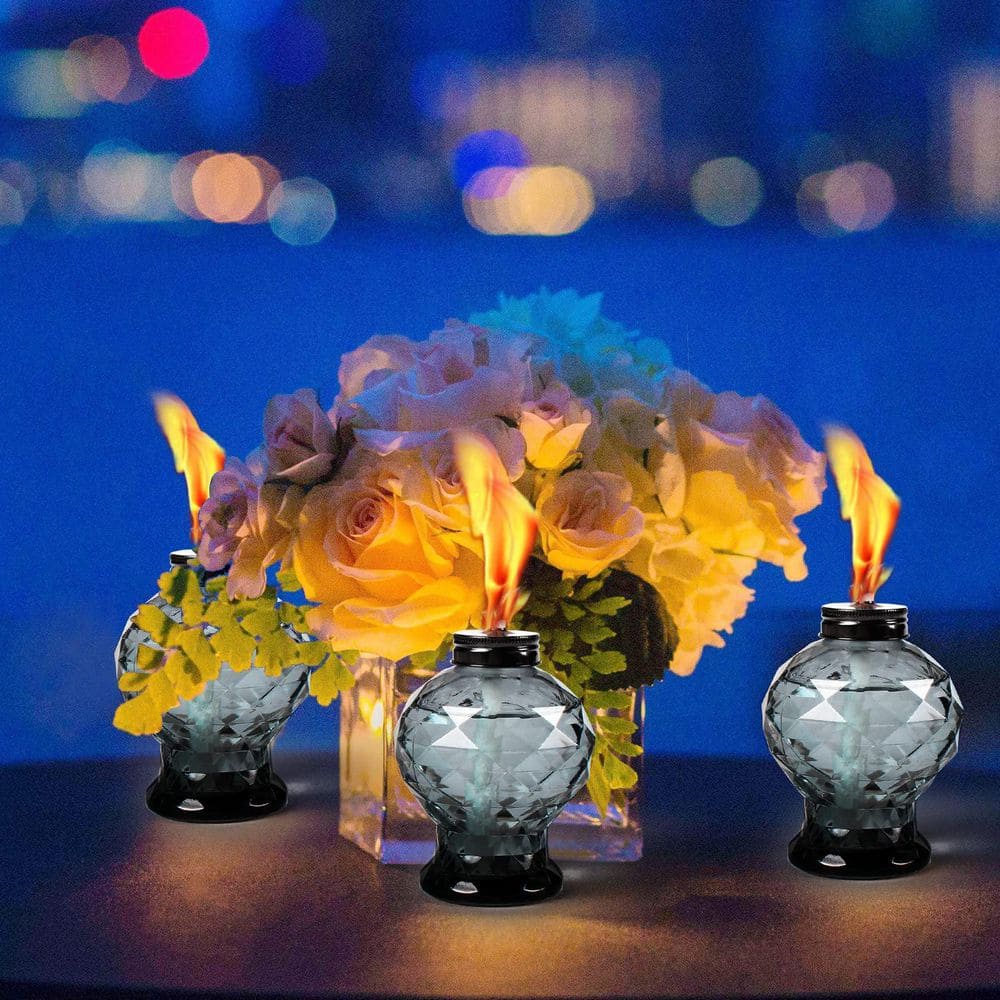 4-Pack 10.1 oz. Glass Tabletop Citronella Torches, Refillable