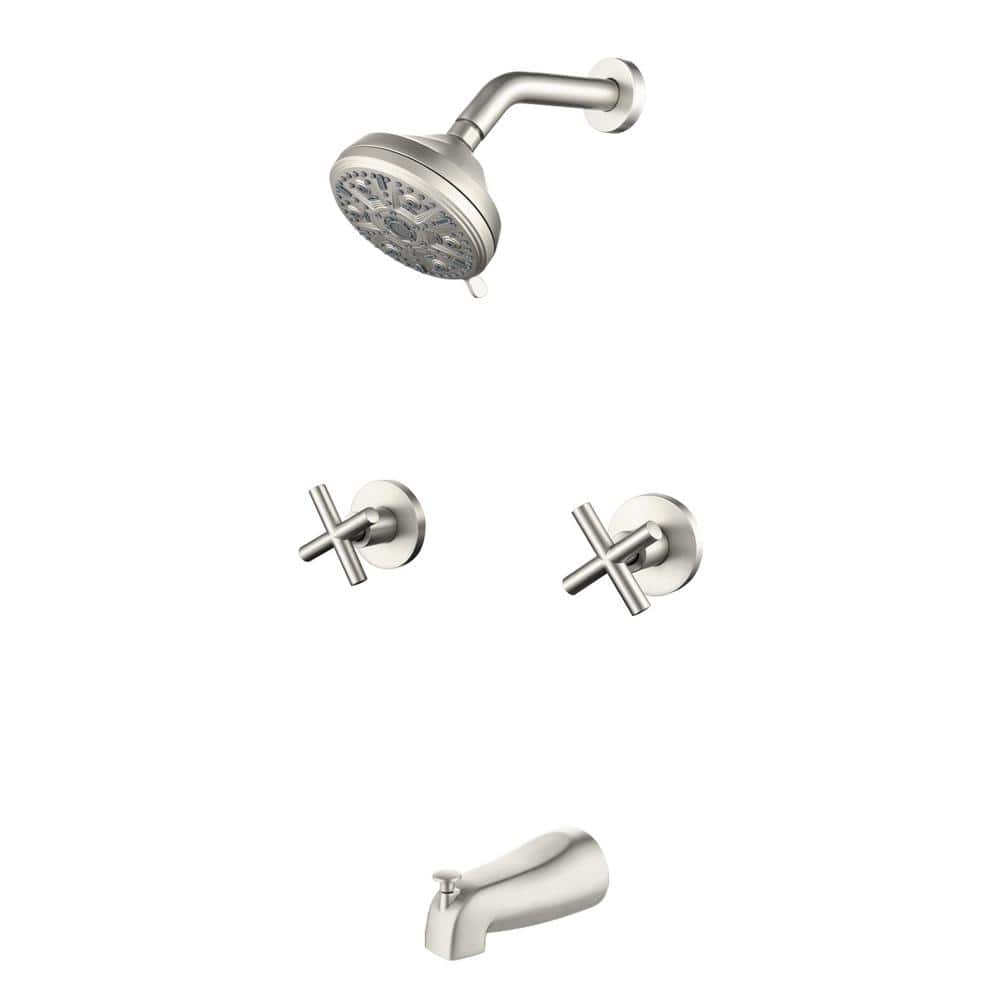 Double Handle 10-Spray Tub and Shower Faucet 1.8 GPM in. Brushed Nickel Val
