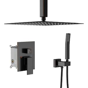 2-Spray Patterns with 1.8 GPM 10 in. in Ceiling Mount Dual Shower Heads in Oil Rubbed Bronze