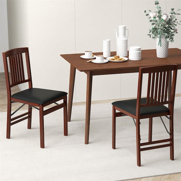Brown Folding Dining Chair with Anti-Slip Foot Pads (Set of 2)