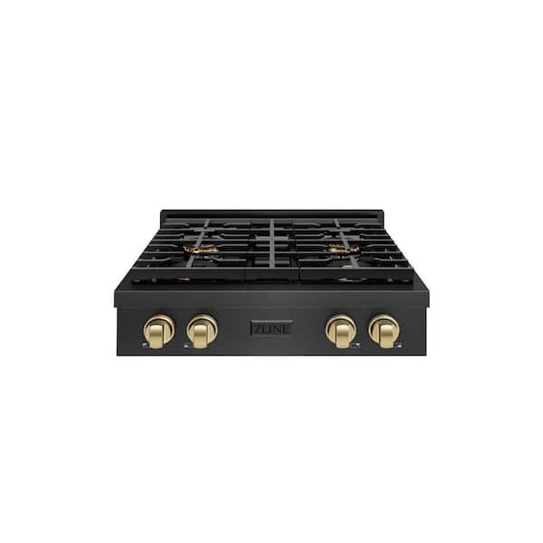 Autograph 30 in. Paramount Gas Rangetop with 4 Burner DuoPro™ Cooktop in Black Satin and Champagne Bronze Accents