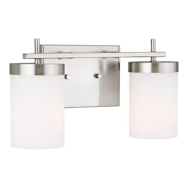 Generation Lighting - Studio Zire 14 in. W 2-Light Brushed Nickel Vanity Light with Etched White Glass Shades with LED Bulbs